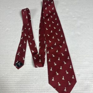Barbara Blank New York All Silk Neck‎ Tie Red with Small Dogs Print Made In USA